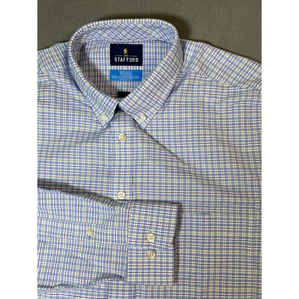 NWT! Stafford Blue Multi Plaid Coolmax Button Down Shirt Men's Large Tall
